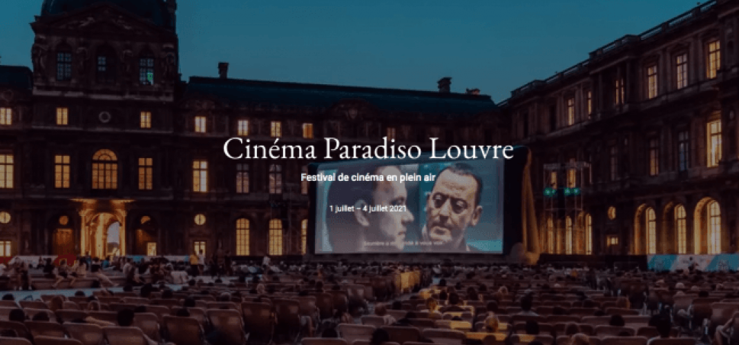 An open-air cinema at the Louvre